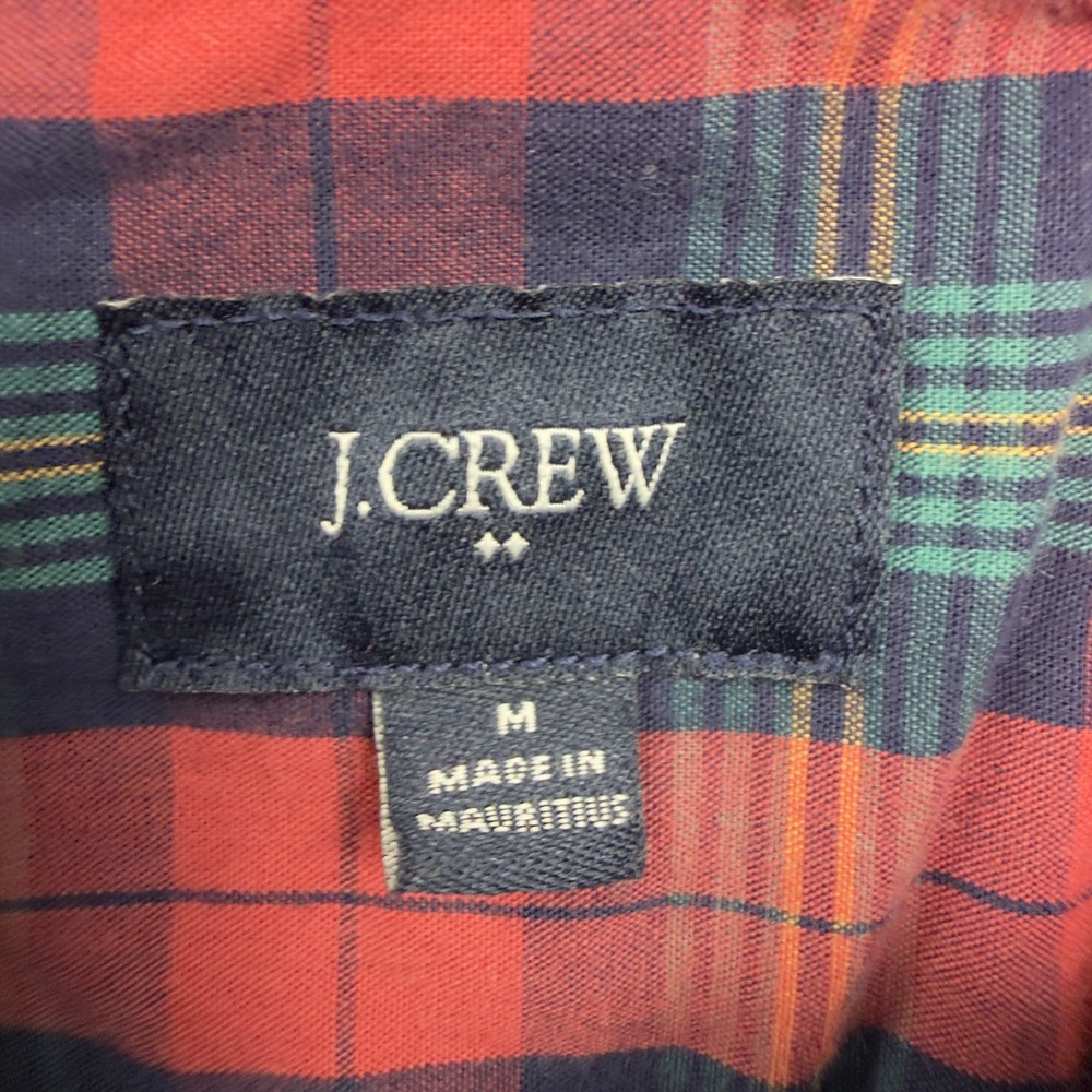 J.Crew Mens Medium Plaid Button Down Shirt Red Navy Green Long Sleeve Cotton - Picture 4 of 5